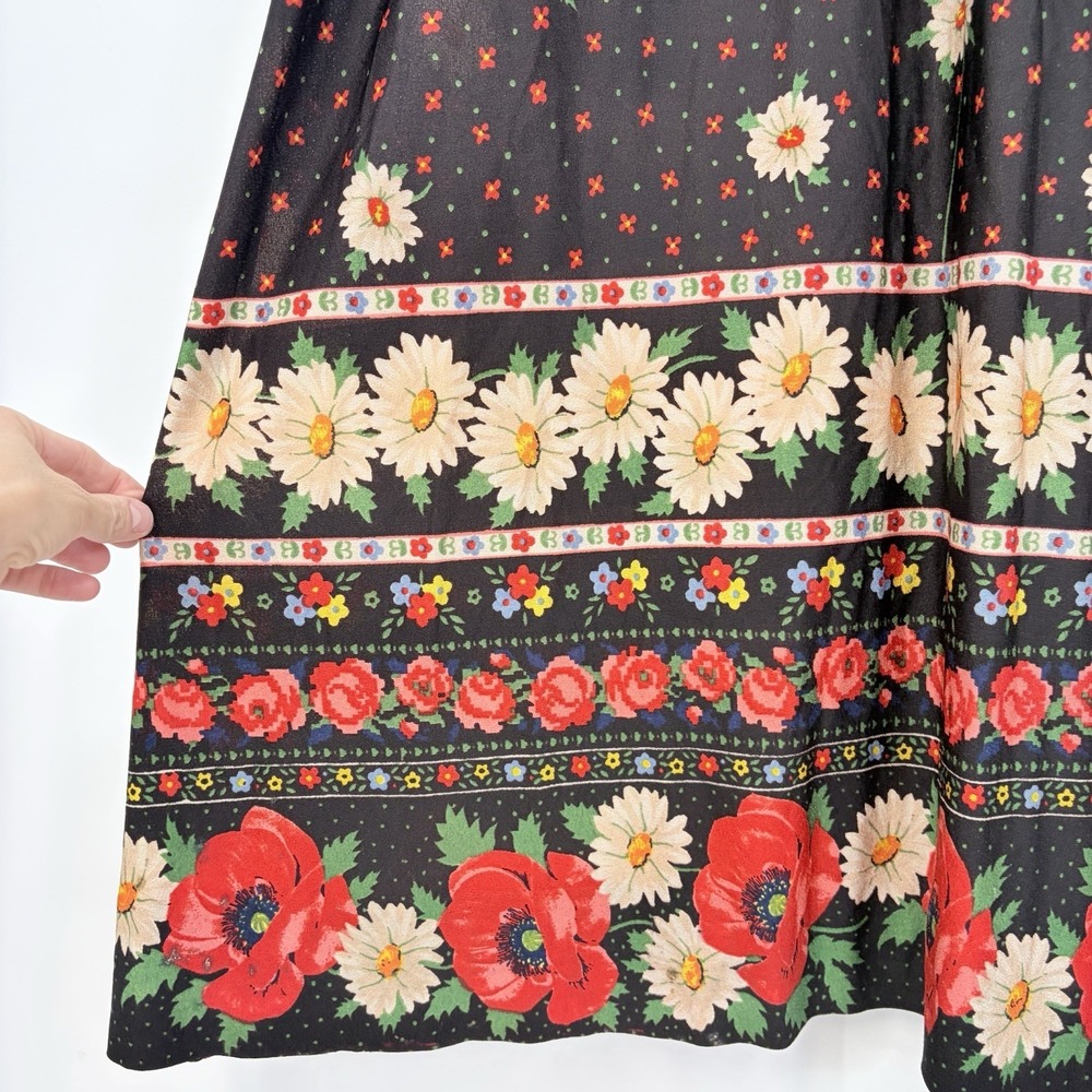 VTG 70s Psychedelic Floral Halter Maxi Dress XS S Hippie Semi-Sheer Fairy Grunge